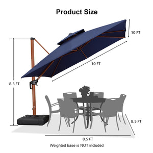 10ft Patio Umbrella Outdoor Square Umbrellas Large Cantilever Umbrella Windproof Offset Umbrellas Heavy Duty Sun Umbrella for Garden Deck Pool Patio, Navy Blue