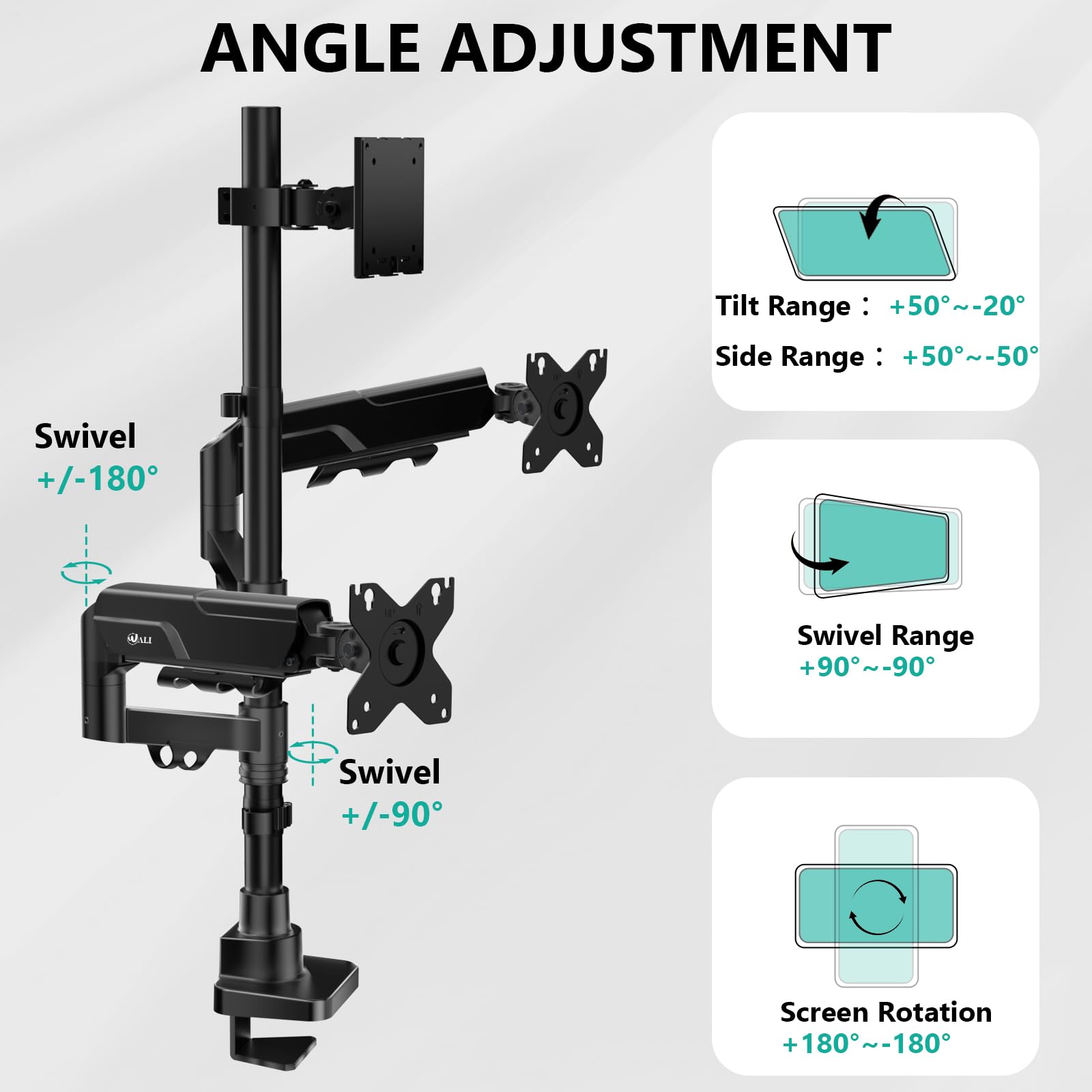 Triple Monitor Mount - Extra Tall 3 Monitor Desk Mount for 13-49 Inch Ultrawide Screens, Up to 44 lbs, Fully Adjustable Heavy Duty Monitor Arm, VESA 75/100 mm (GSDM003-P), Black