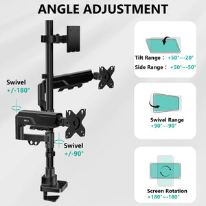 Triple Monitor Mount - Extra Tall 3 Monitor Desk Mount for 13-49 Inch Ultrawide Screens, Up to 44 lbs, Fully Adjustable Heavy Duty Monitor Arm, VESA 75/100 mm (GSDM003-P), Black