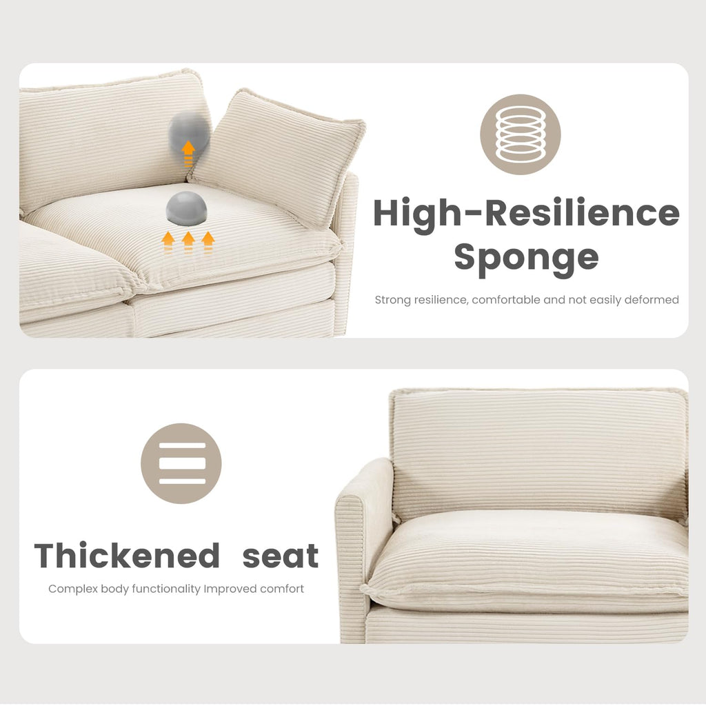 Oversized Modular Sectional Sofa with Movable Ottoman, 112 Inch 4 Seat Modern Corduroy Sofa Set, Convertible L Shaped Couch for Living Room and Office, Beige