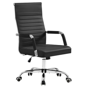 Ergonomic Office Desk Chair, Executive Ribbed Mid-Back PU Leather Conference Room Chair Adjustable Swivel Chair with Arms (1, Black)
