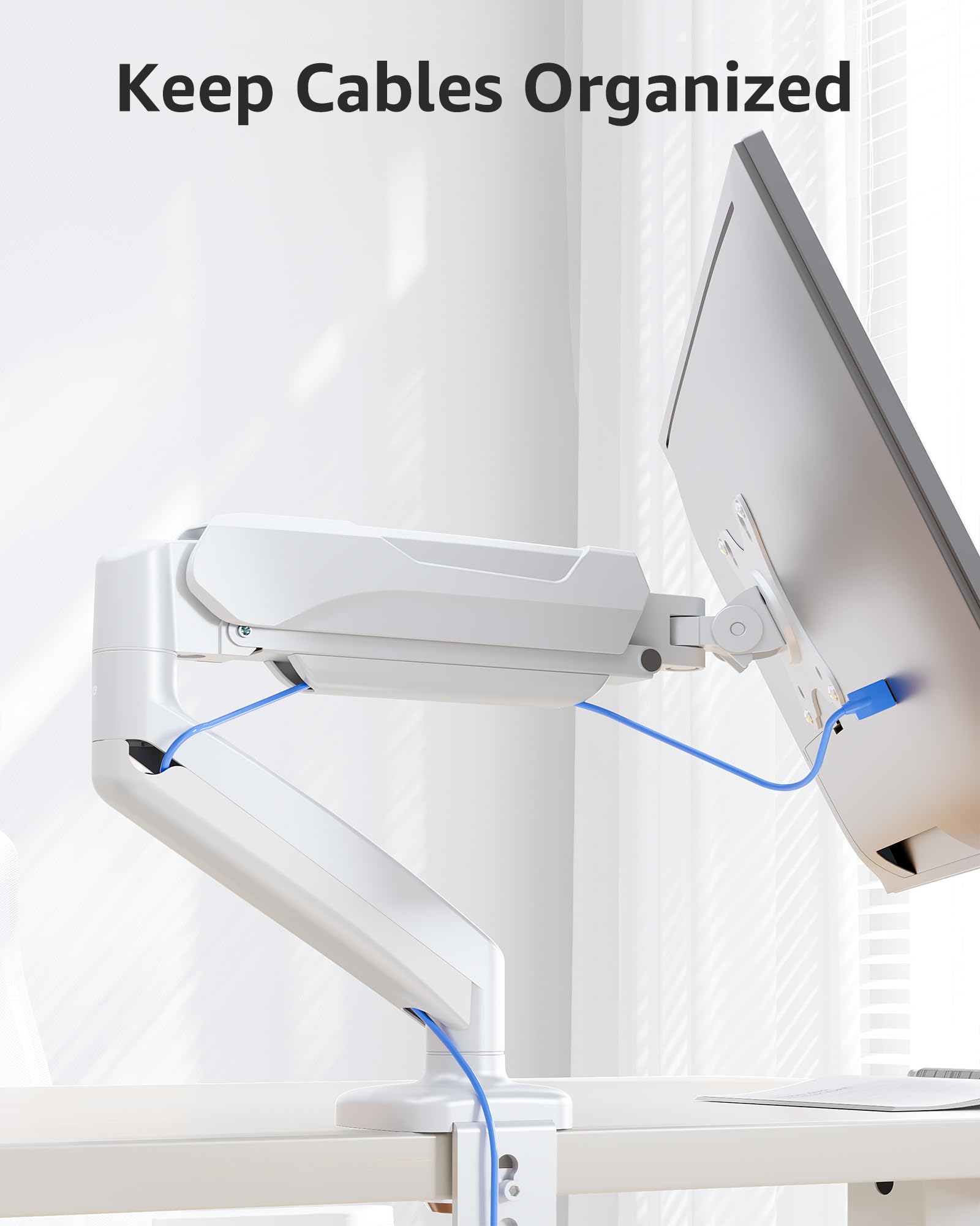 Single Monitor Desk Mount Holds Screen up to 32 inch, Height Adjustable Monitor Arm, Full Motion Computer Monitors Stand with Clamp/Grommet Base, VESA Mounts Fit 4.4-17.6lbs Computer, White