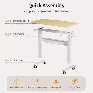 Mobile Walking Pad Desk with Wheels, Pneumatic Small Rolling Standing Desk Riser Height Adjustable (28-43.7
