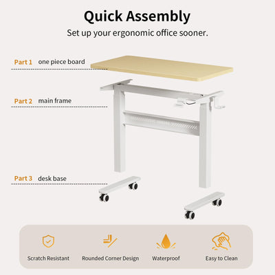 Mobile Walking Pad Desk with Wheels, Pneumatic Small Rolling Standing Desk Riser Height Adjustable (28-43.7