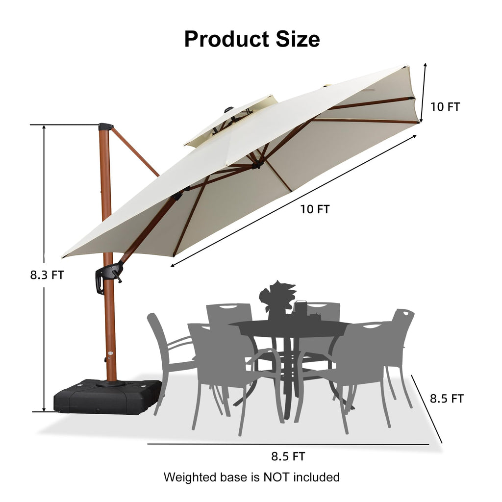 10ft Patio Umbrella Outdoor Square Umbrellas Large Cantilever Umbrella Windproof Offset Umbrellas Heavy Duty Sun Umbrella for Garden Deck Pool Patio, Cream