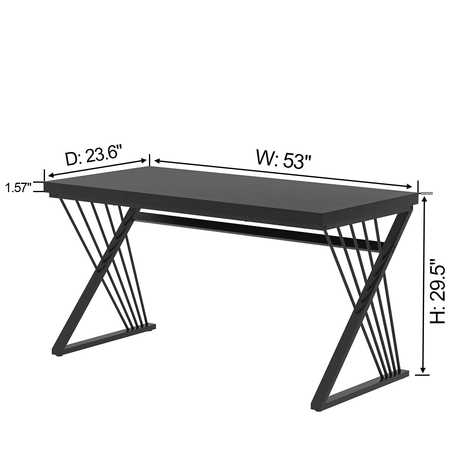 Black Desk, Modern Wood and Metal Computer Desk for Home Office, Simple Writing Work PC Desks for Bedroom, Industrial Study Gaming Table for Living Room, Black, 53 Inch
