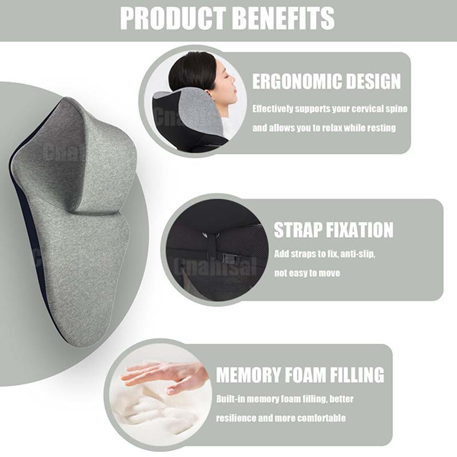 Neck Support for Office Chair，Memory Foam Neck Support Enlarge Head Rest for Office Chair，Washable Cover with Fixed Strap Suitable for Most Office Chairs Without Headrests