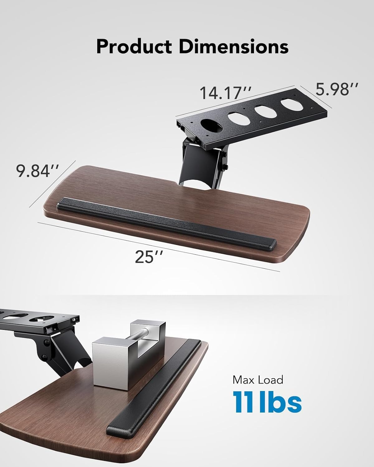 Keyboard Tray Under Desk, 360 Adjustable Ergonomic Sliding Keyboard & Mouse Tray, Under Desk Keyboard Tray Slide Out, Keyboard Holder Under Desk for Typing in Home, Office Work, 25