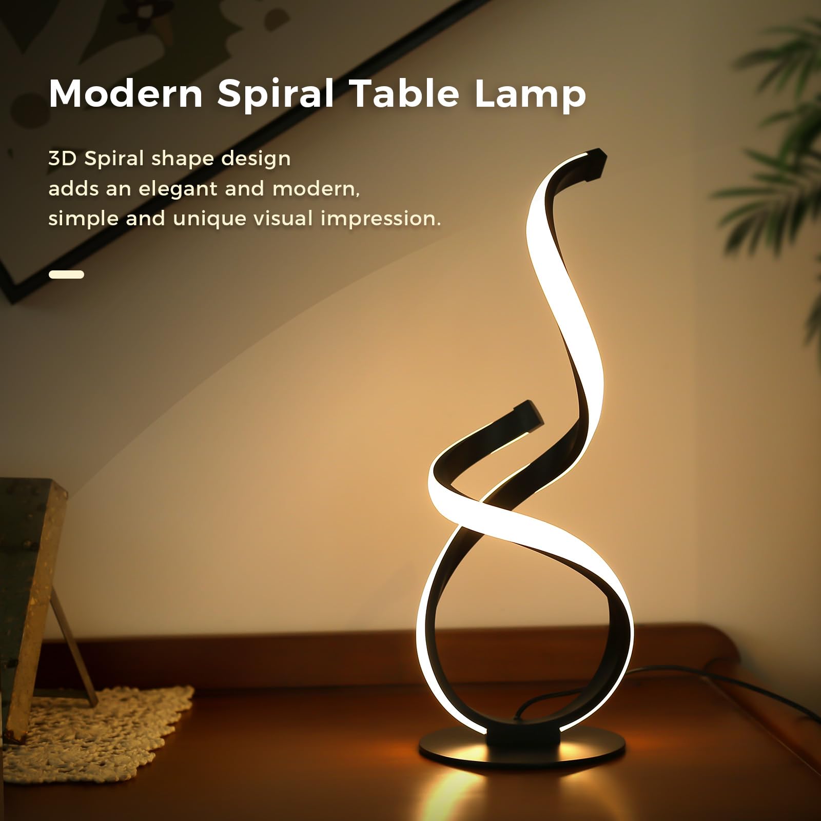 2 Pack Modern Table Lamps for Nightstand, LED Spiral Touch Light