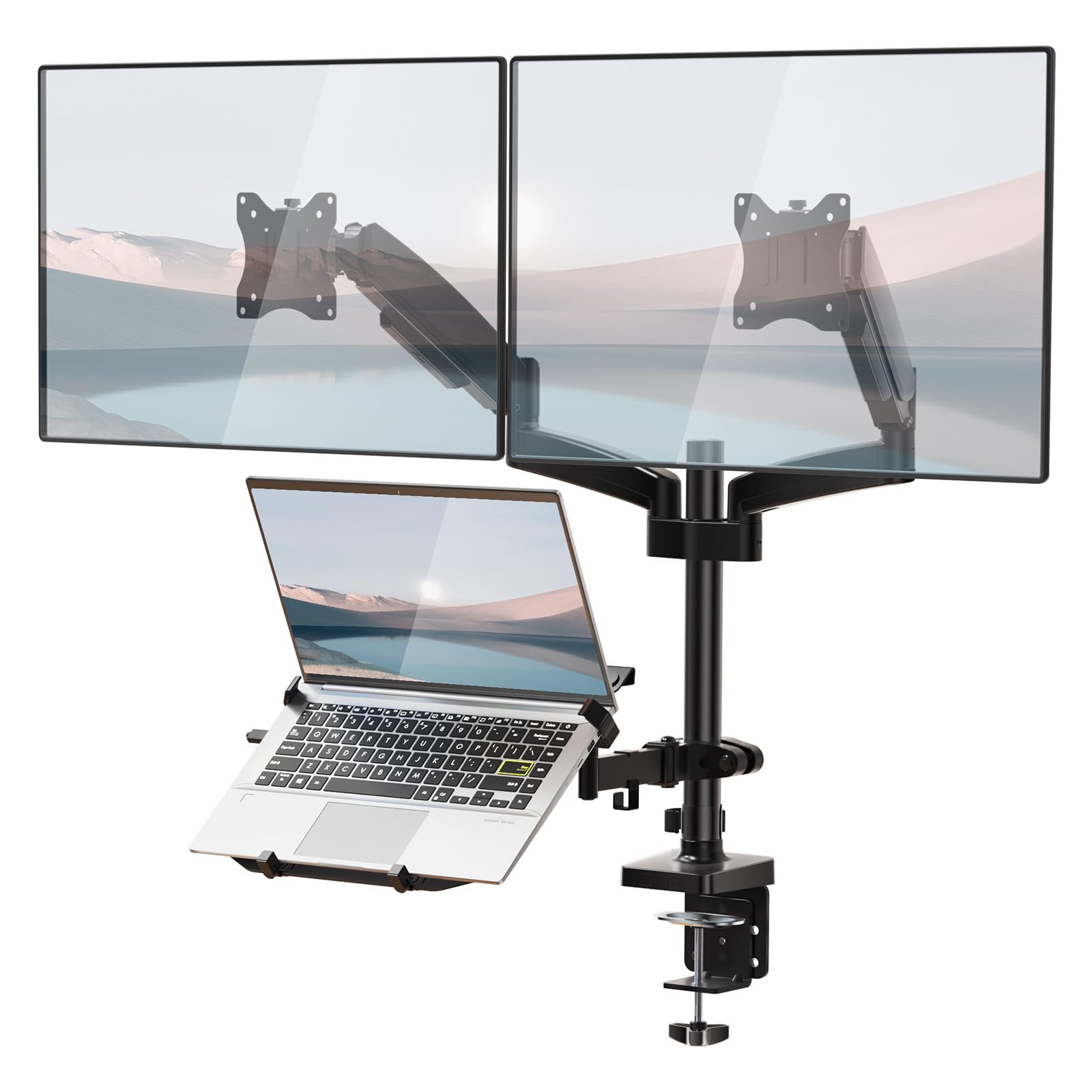 Triple Arm Laptop and Dual Monitor Desk Mount for 17