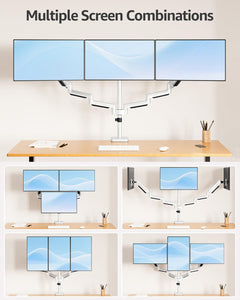 Triple Monitor Stand Mount - 3 Monitors Desk Mount for Computer Screens Up to 27 inch, Triple Monitor Arm, Heavy Duty Monitors Stand, Each Arm Holds 4.4-19.8 lbs, White