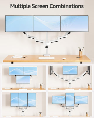 Triple Monitor Stand Mount - 3 Monitors Desk Mount for Computer Screens Up to 27 inch, Triple Monitor Arm, Heavy Duty Monitors Stand, Each Arm Holds 4.4-19.8 lbs, White
