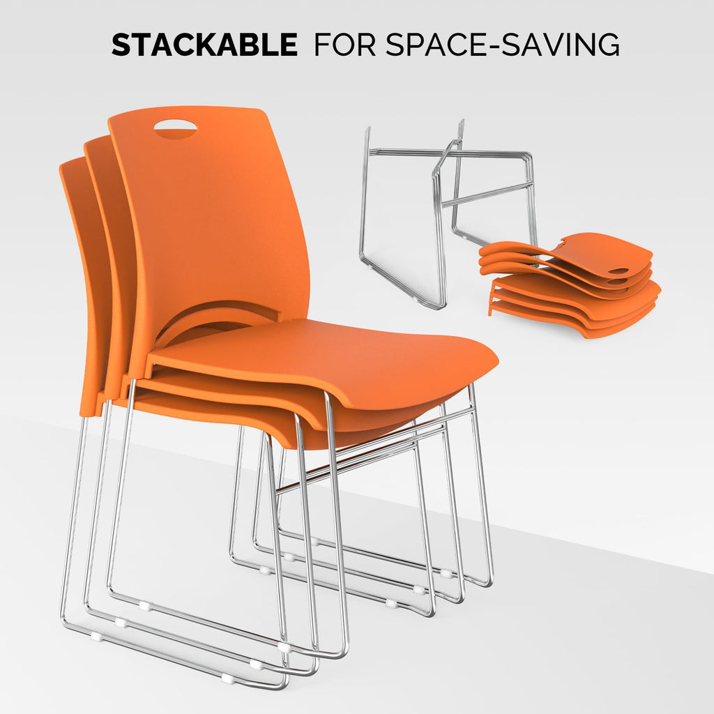 Stacking Chairs Set of 8 Stackable Office Chairs with Metal Sled Base, Ergonomic Plastic Seat, Stacking Chairs for Waiting Room Break Room Banquet Guest, Orange