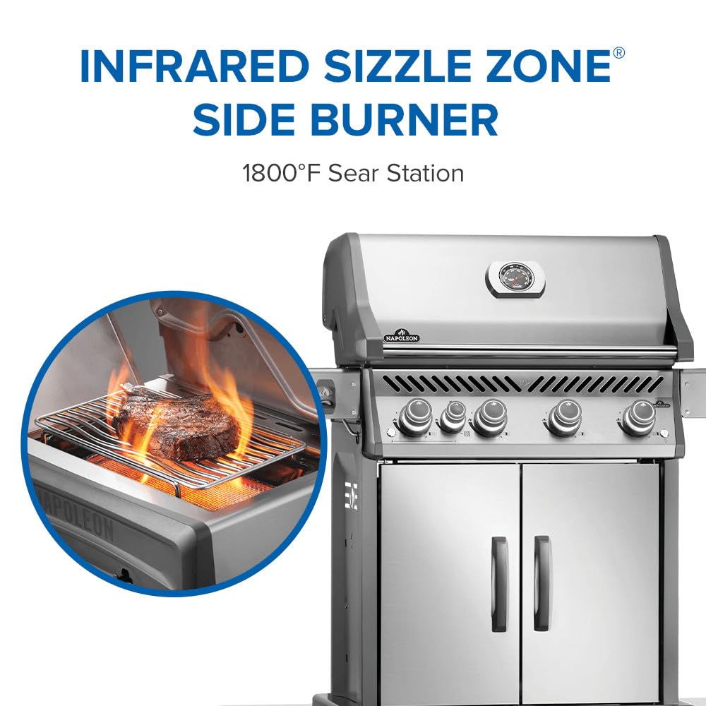 Rogue PRO 525 Propane Gas Grill with Infrared Side Burner, Stainless Steel, Durable 5-Burner Outdoor BBQ
