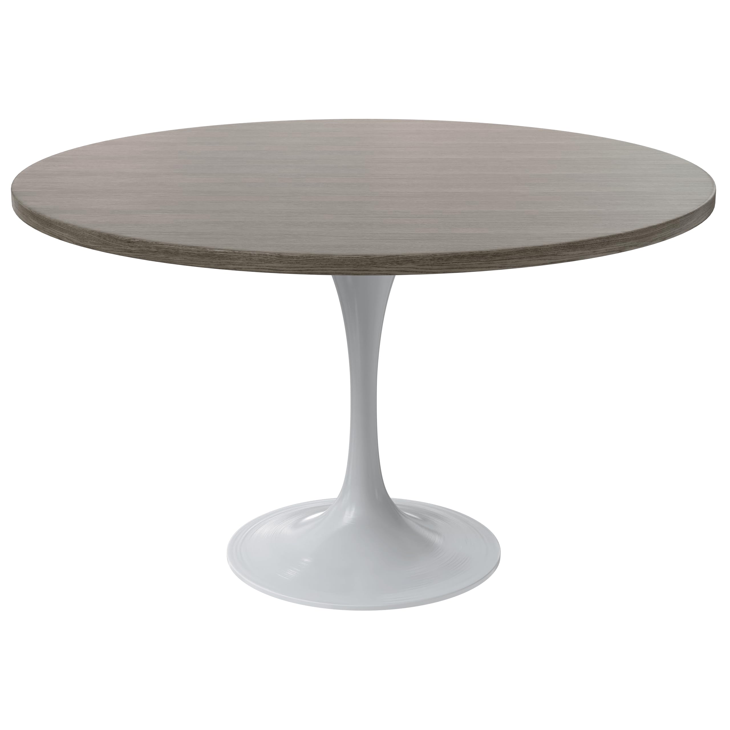 Mid-Century Modern 48 Inch Round Dining Table, MDF Wood Tabletop with White Steel Pedestal Base, Large Pedestal Kitchen & Dining Room Table, Breakfast Nook Table (Dark Maple)