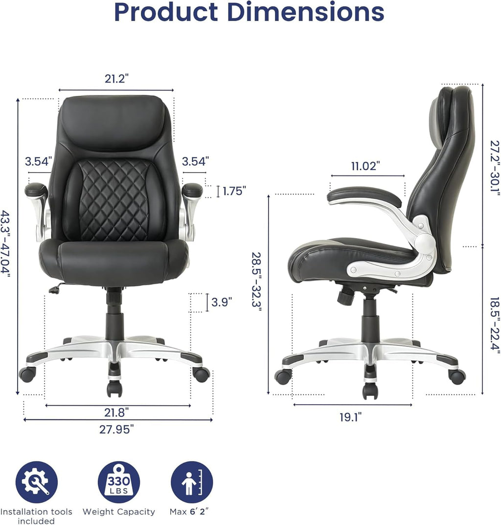 Ergonomic Office Chair Premium Microfiber Leather Adjustable Lumbar Support & Armrests, High Back Comfy Desk Gaming Chairs Executive Computer Swivel Chair Tilt Function(Posture,Black)