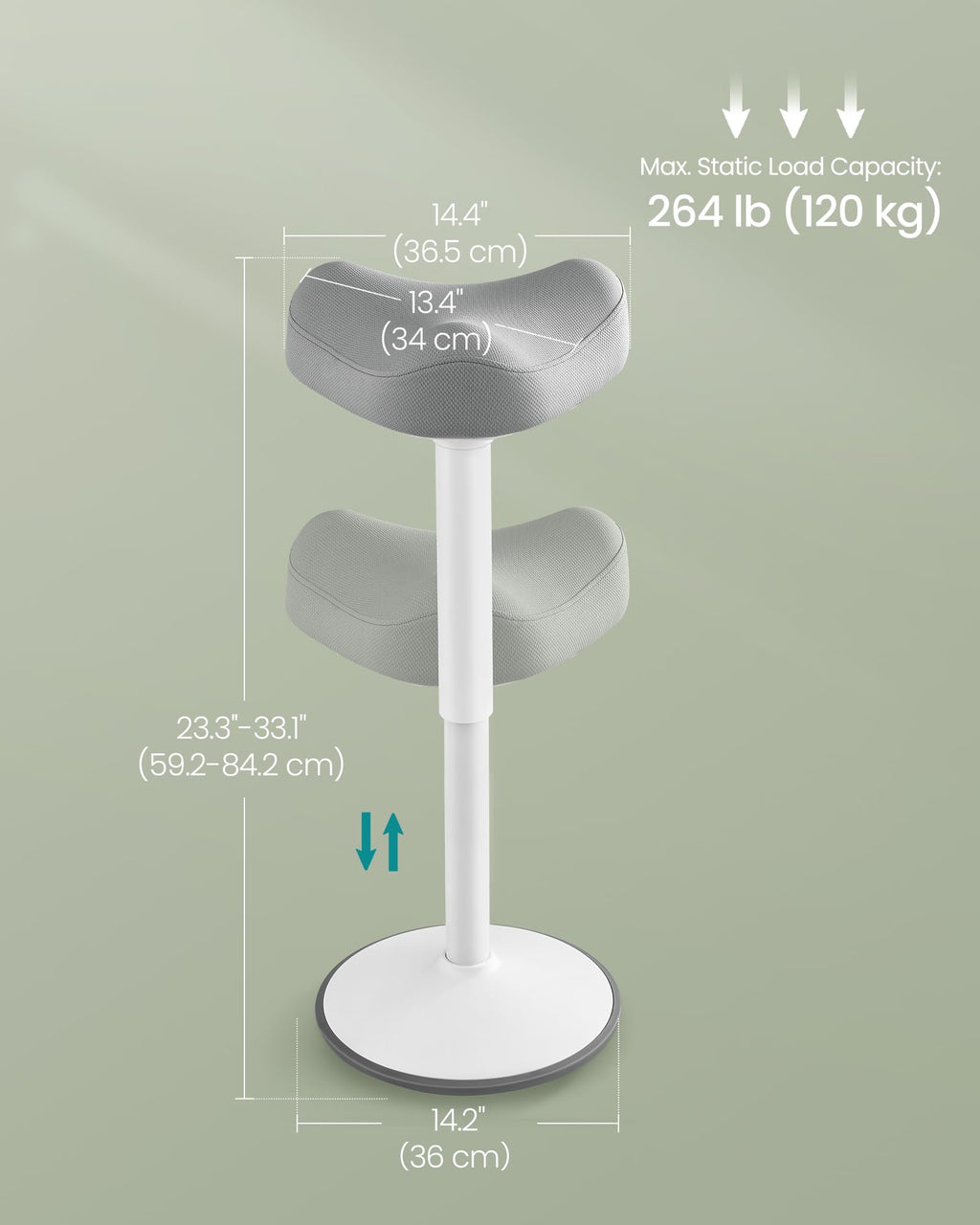 Ergonomic Wobble Stool, Height Adjustable Standing Desk Stool 23.3-33.1 Inches, Swivel Balance Chair with Non-Slip Base, Saddle Seat, for Active Sitting, Office, Home, Dove Gray UOSC008G01