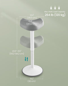 Ergonomic Wobble Stool, Height Adjustable Standing Desk Stool 23.3-33.1 Inches, Swivel Balance Chair with Non-Slip Base, Saddle Seat, for Active Sitting, Office, Home, Dove Gray UOSC008G01