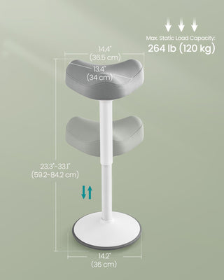 Ergonomic Wobble Stool, Height Adjustable Standing Desk Stool 23.3-33.1 Inches, Swivel Balance Chair with Non-Slip Base, Saddle Seat, for Active Sitting, Office, Home, Dove Gray UOSC008G01