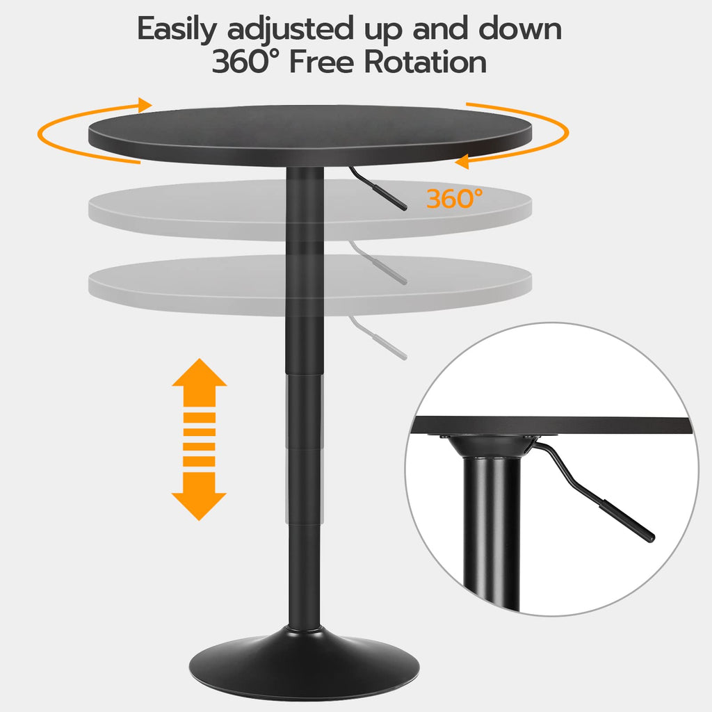 Bar Table, Height-Adjustable Round Pub Table 27-35.4 Inches, Cocktail Table with Sturdy Base, Modern Style, Easy to Assemble, Suitable for Small Space, Black