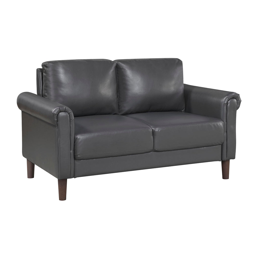 57" W Loveseat, Faux Leather Upholstered Couch, Loveseat with Rolled Armrest for Bedroom/Office/Waiting Room, 2 Seater Couch, Dark Gray