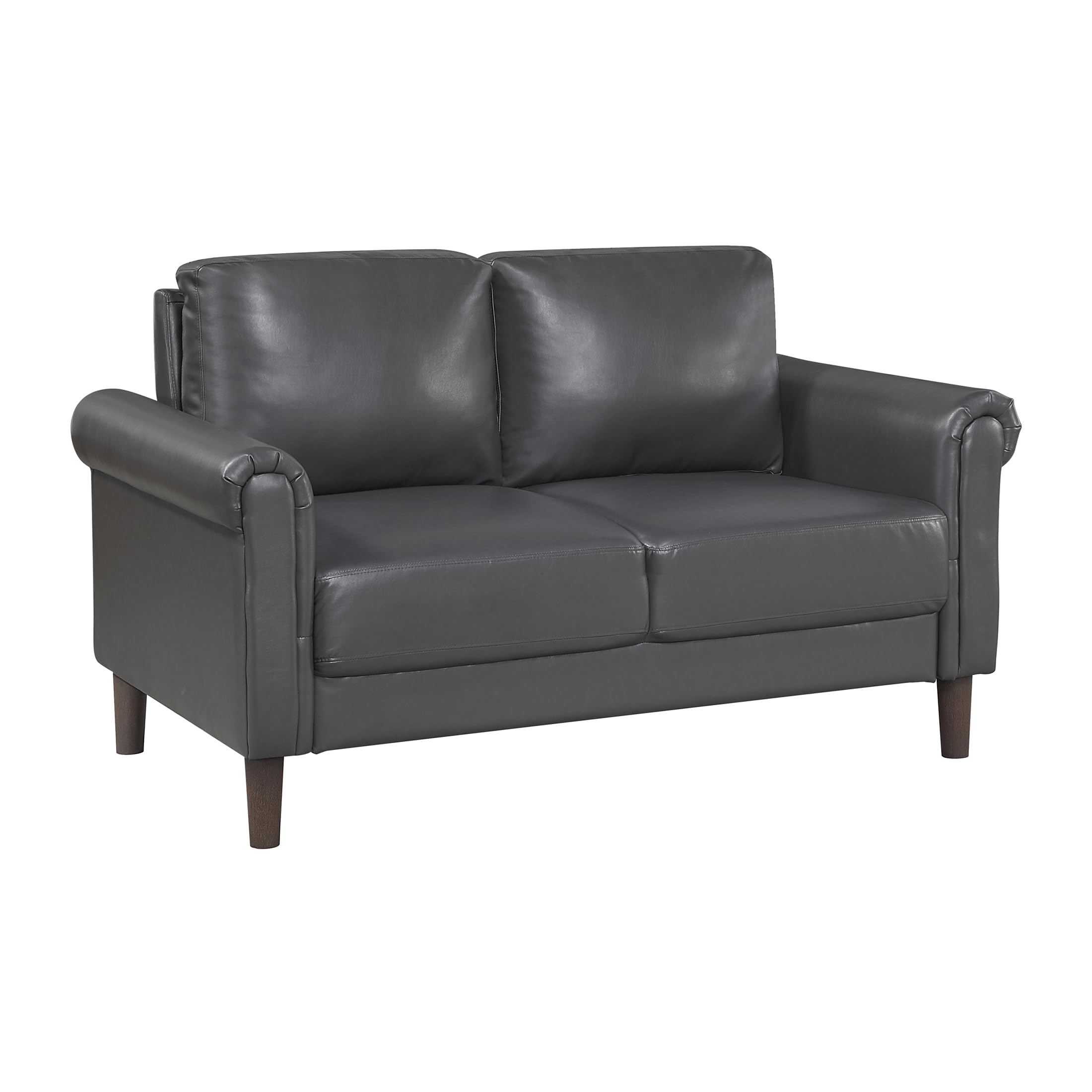 57" W Loveseat, Faux Leather Upholstered Couch, Loveseat with Rolled Armrest for Bedroom/Office/Waiting Room, 2 Seater Couch, Dark Gray