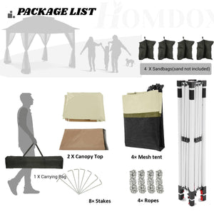 12x12 Pop Up Gazebo On Clearance - Upgrade Easy Up Metal Outdoor Canopy Waterproof - Portable Gazebo with Mosquito Nettings, 4 Ropes 8 Stakes and Carry Bag for Patio Garden(Khaki)
