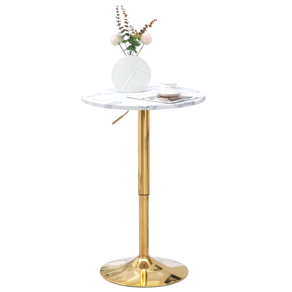 24'' Round Cocktail Bar Table with Metal Base, Tall Bistro Pub Table, Adjustable 27.9''-35.4'' Counter Bar Height for Kitchen, Dining Room, Living Room, Easy Assembly, Gold