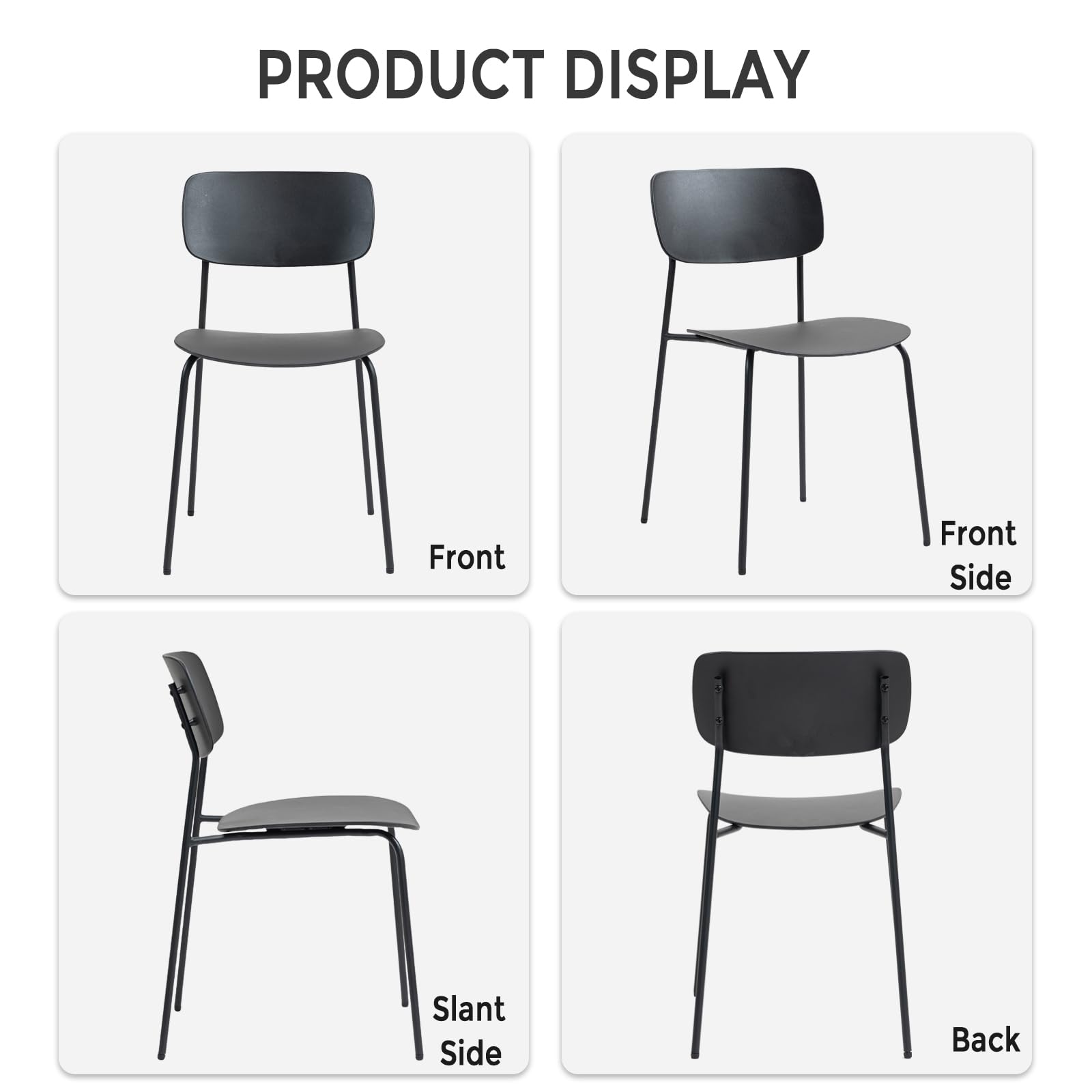 Stackable Chairs Set of 4, Waiting Room Chairs with Metal Legs and Ergonomic Plastic Seat, Stacking Office Chairs for Conference Reception Church Banquet, Black