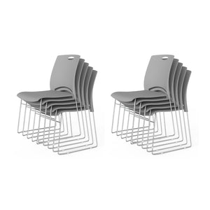 Stacking Chairs Set of 10 Stackable Office Chairs with Metal Sled Base, Ergonomic Plastic Seat, Stacking Chairs for Waiting Room Break Room Banquet Guest, Grey