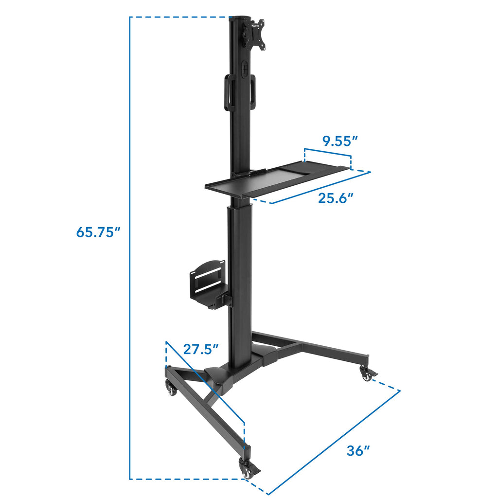 Computer Cart Mobile Desk Workstation with Monitor Mount for Screen up to 32", Rolling Computer Desk PC Cart, Keyboard & Mouse Tray, Rolling Stand with Adjustable CPU Holder, 63.5" Tall