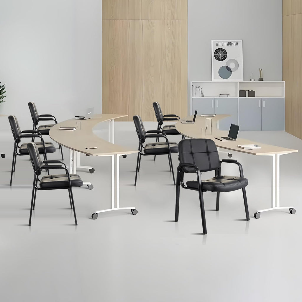 8 Pack, Waiting Room Guest Chair with Bonded Leather Padded Arm Rest for Office Reception and Conference Desk Black