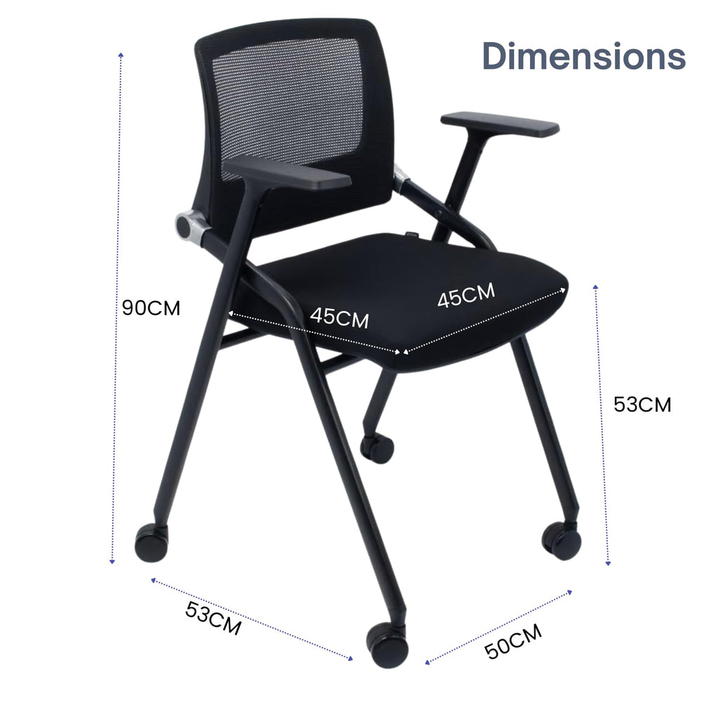 2 Pack Foldable Office Chairs with Wheels, Mesh Back, Arms and Portable - Folding Office Chairs for Conference Room Chair, Office Guest & Reception & Meeting Chair - (Black) 300 lbs.