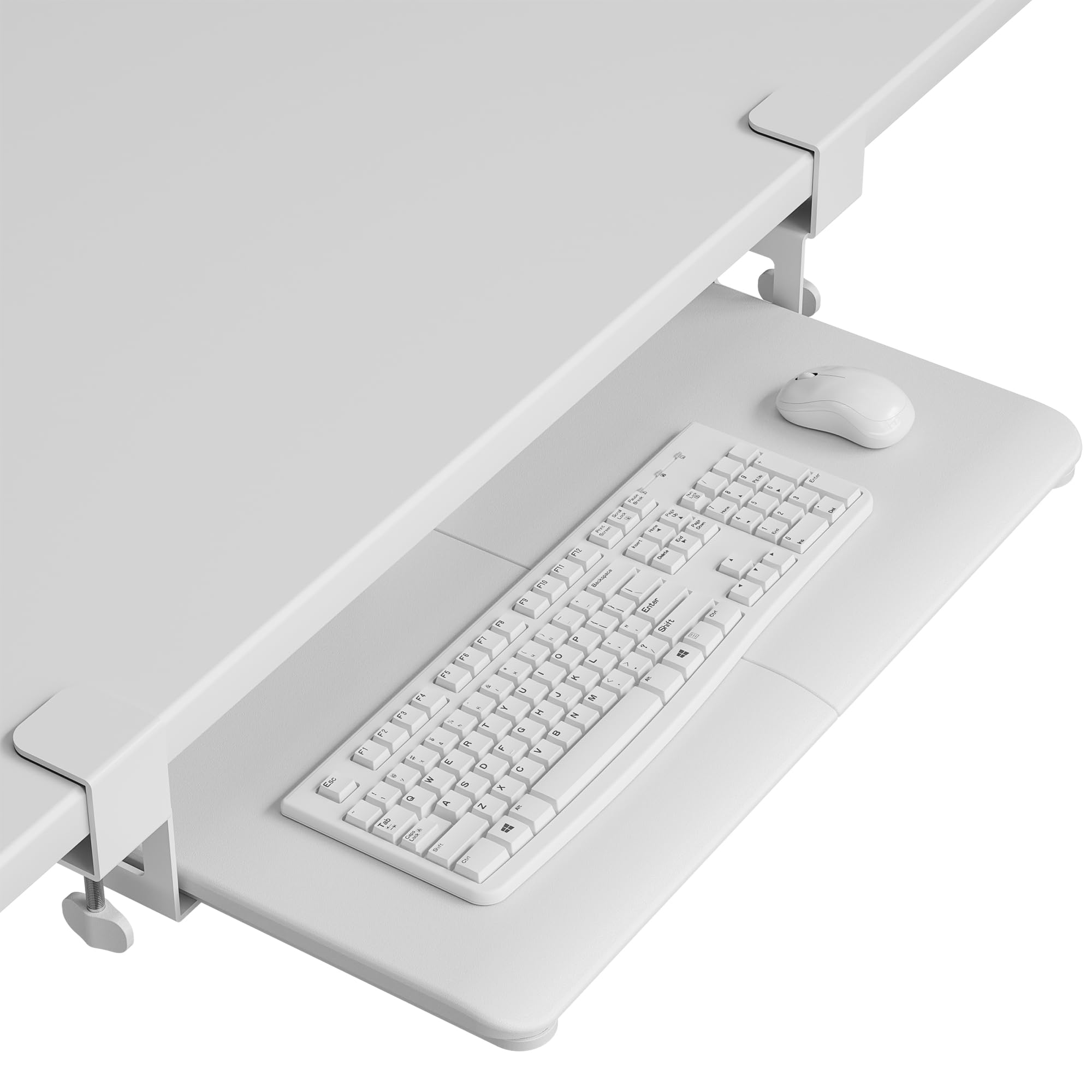 KMT01 Under Desk Keyboard Tray, Pull-Out Keyboard & Mouse Platform with C-Clamp, 25.6 x 11.8 in Space-Saving Ergonomic Slide-Out Drawer, White