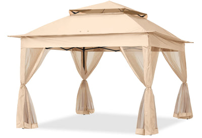 11x11Ft Easy Pop Up Gazebo Tent Instant Outdoor Canopy Shelter with Mosquito Netting Walls(Khaki)