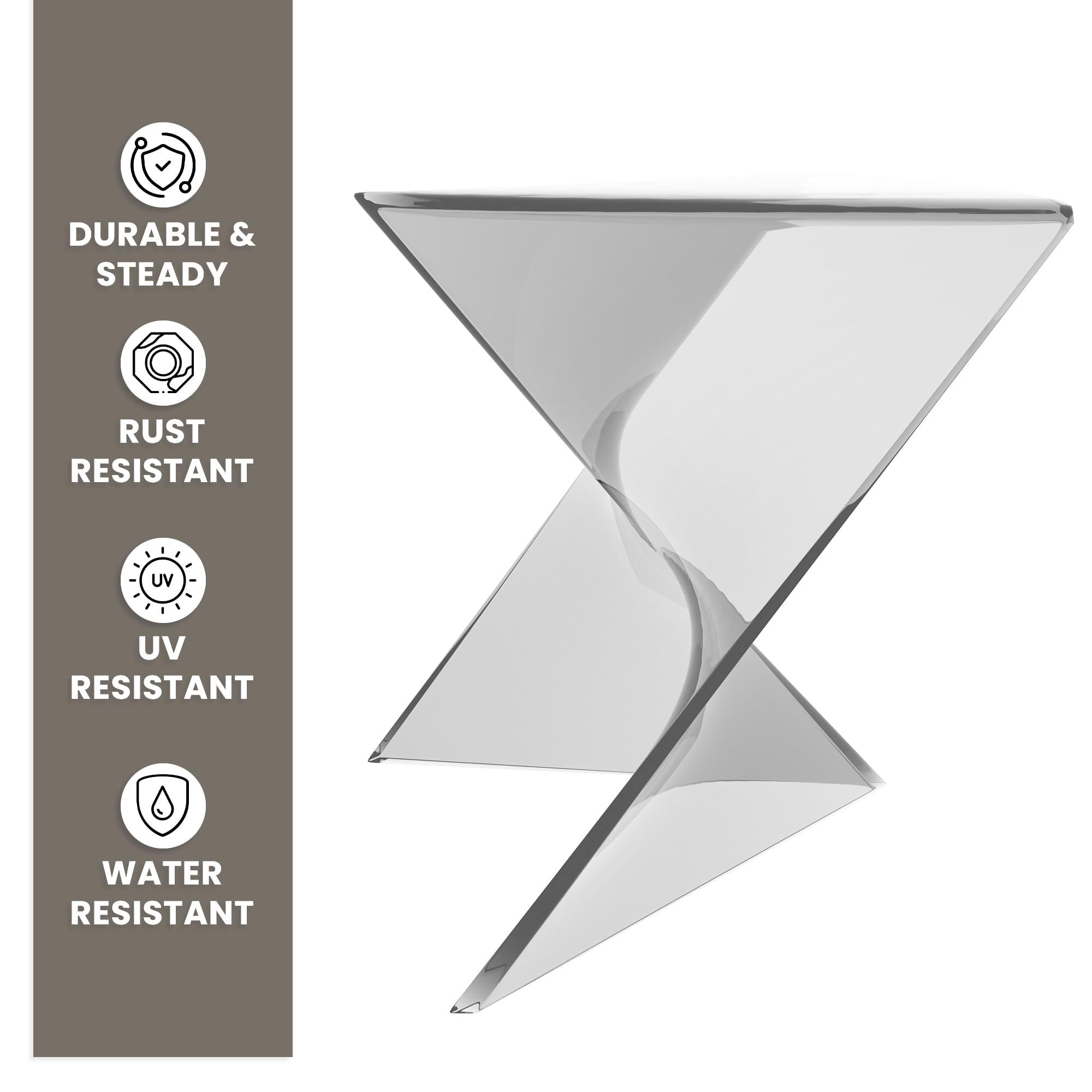 15.75" Triangular Side Table, Stackable Plastic Accent End Table for Indoor & Outdoor Use, Weather-Resistant Modern Patio & Living Room Table, Set of 2, Clear