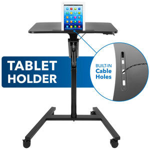 Mobile Standing Laptop Desk, Height Adjustable Rolling Sit Stand Workstation with Casters, 27.5 Wide with Gas Spring Lift Mechanism, Black