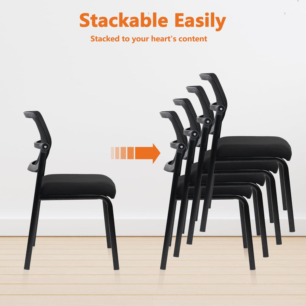 Stacking Armless Office Waiting Room Chair with Adjustable Backrest, Stackable Mesh Guest Reception Desk Chairs with Ergonomic