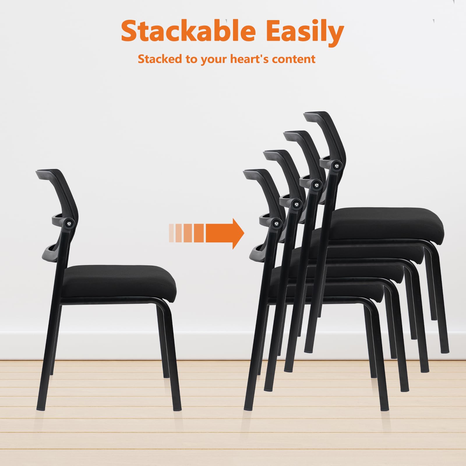 Stacking Armless Office Waiting Room Chair with Adjustable Backrest, Stackable Mesh Guest Reception Desk Chairs with Ergonomic