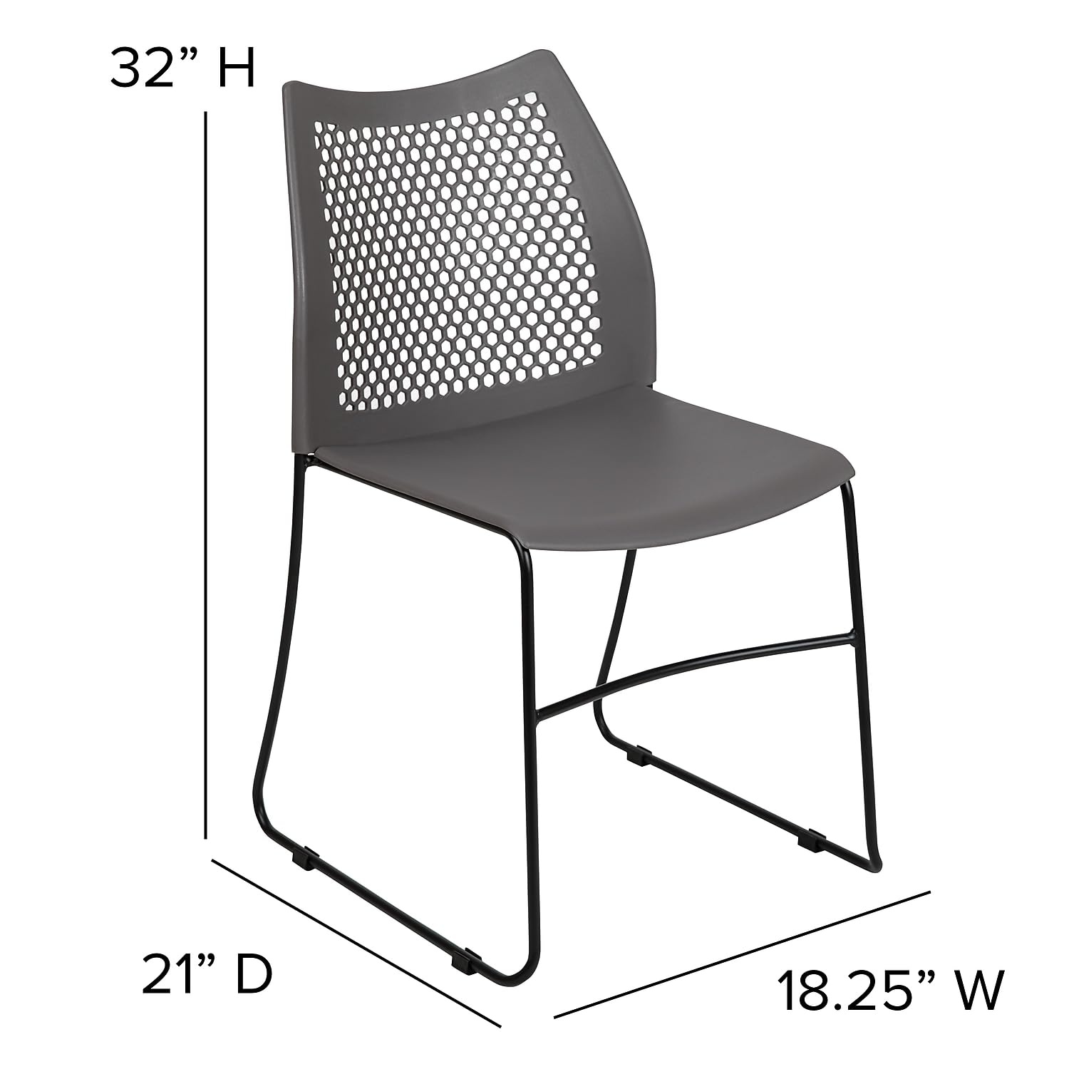 HERCULES Series 661 lb. Capacity Gray Stack Chair with Air-Vent Back and Black Powder Coated Sled Base
