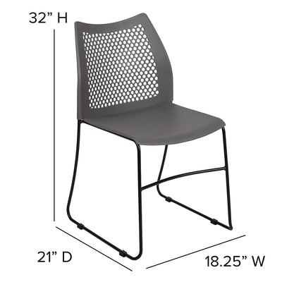 HERCULES Series 661 lb. Capacity Gray Stack Chair with Air-Vent Back and Black Powder Coated Sled Base