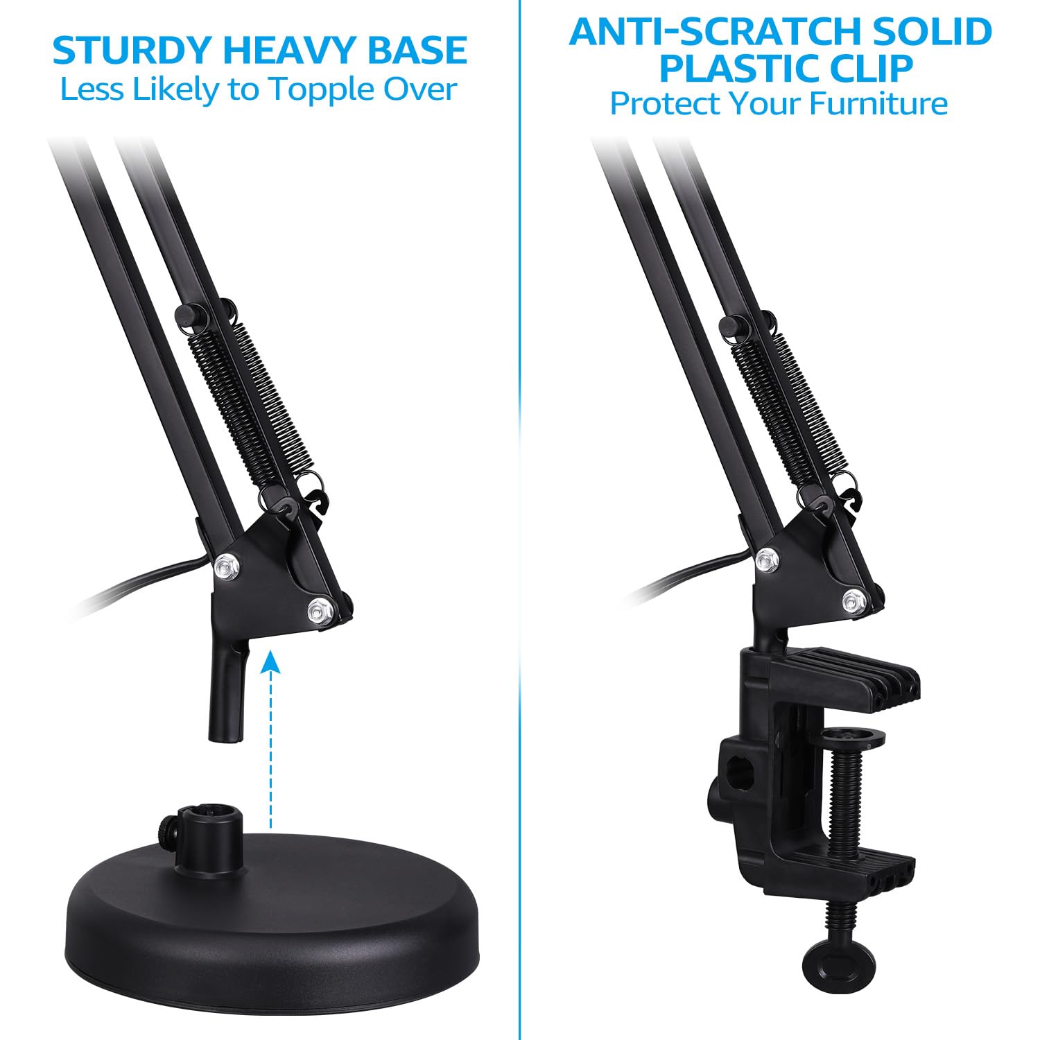 Metal Desk Lamp with Clamp, Swing Arm, Architect Adjustable Gooseneck Table Lamp, Clip Desk Lights for Home Office, Work, Study, Reading, E26 Base, Multi-Joint, Black