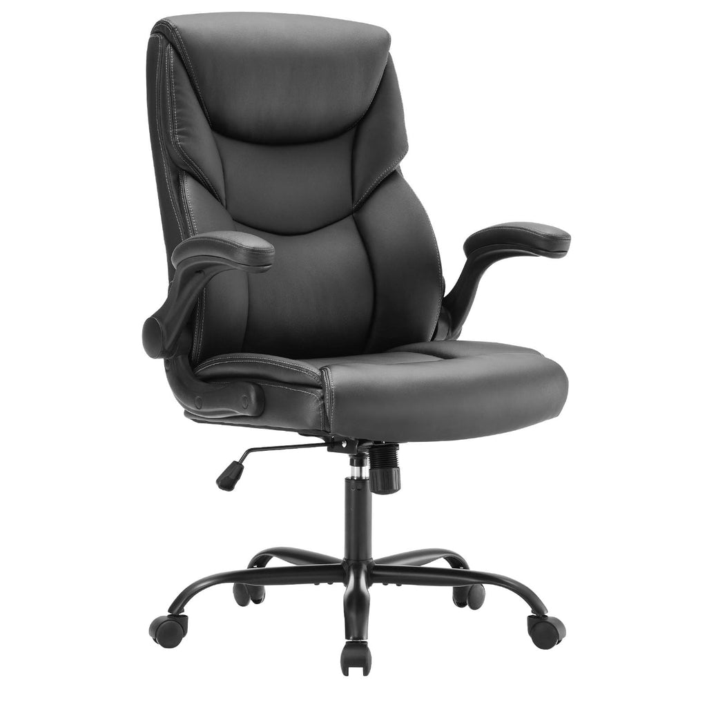 Set of 2, Ergonomic Computer Gaming Office Chair,  Heavy Duty Task Desk Swivel Rolling Chairs with Wheels, Flip-up Arms, Adjustable Height, PU Leather,Inky