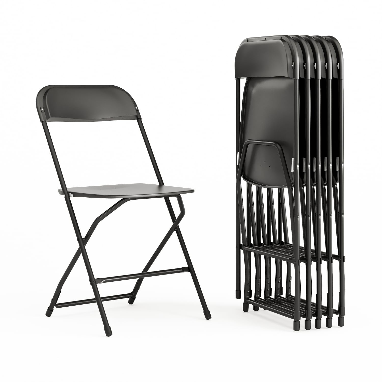 Set of 6, Black , Hercules Series Plastic Folding Chairs for Parties and Weddings, Stackable Commercial Event Seats with 650-lb. Static Weight Capacity,