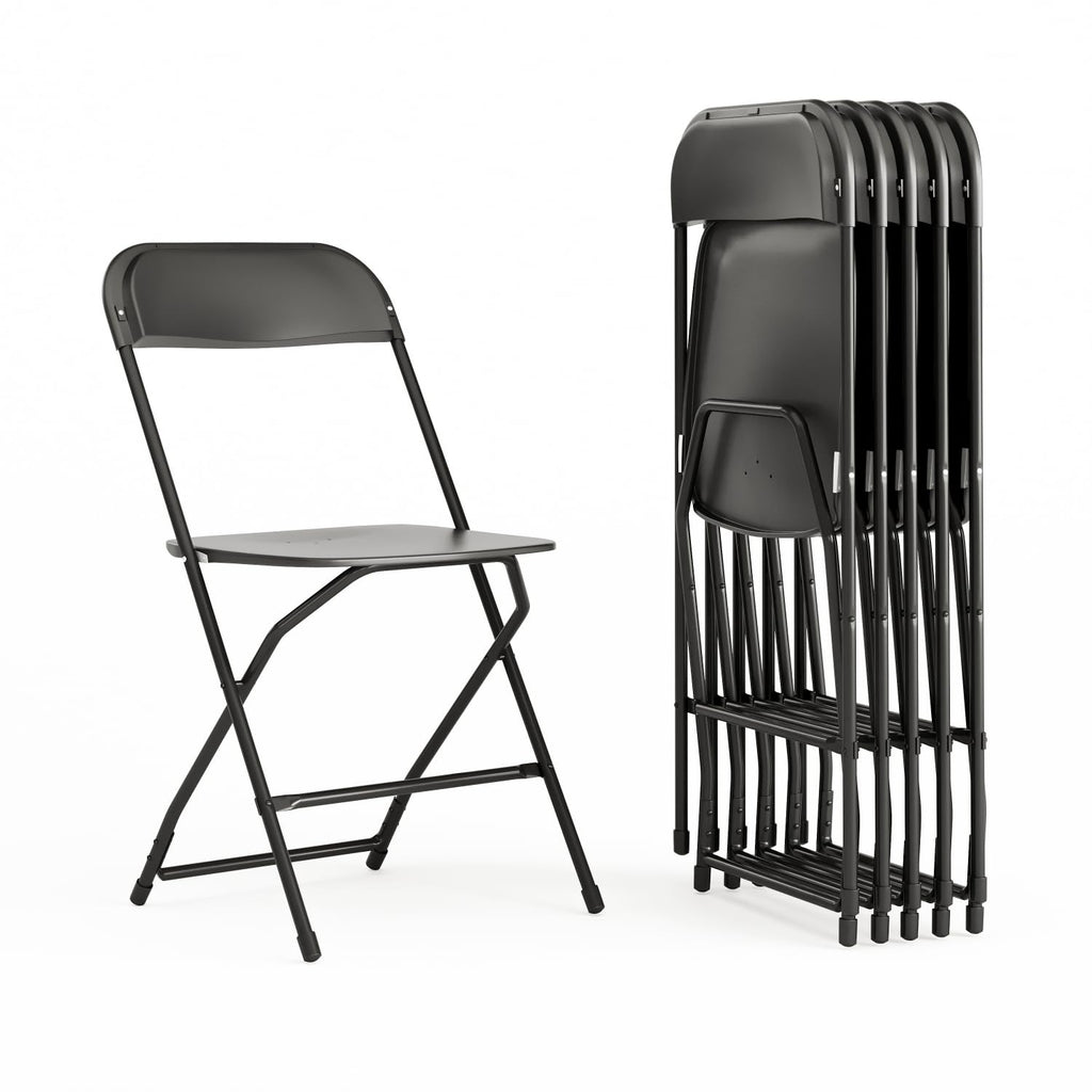 Set of 6, Black , Hercules Series Plastic Folding Chairs for Parties and Weddings, Stackable Commercial Event Seats with 650-lb. Static Weight Capacity,