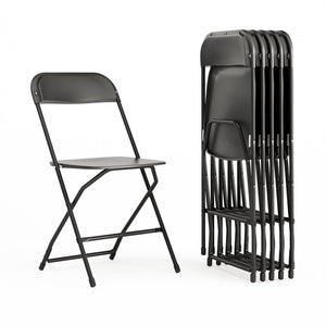 Set of 6, Black , Hercules Series Plastic Folding Chairs for Parties and Weddings, Stackable Commercial Event Seats with 650-lb. Static Weight Capacity,