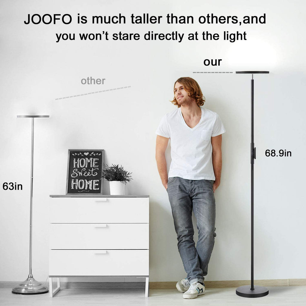 Floor Lamp,30W/2400LM Sky LED Modern Torchiere 3 Color Temperatures Super Bright-Tall Standing Pole Light with Remote & Touch Control for Living Room,Bed Room,Office (Black)