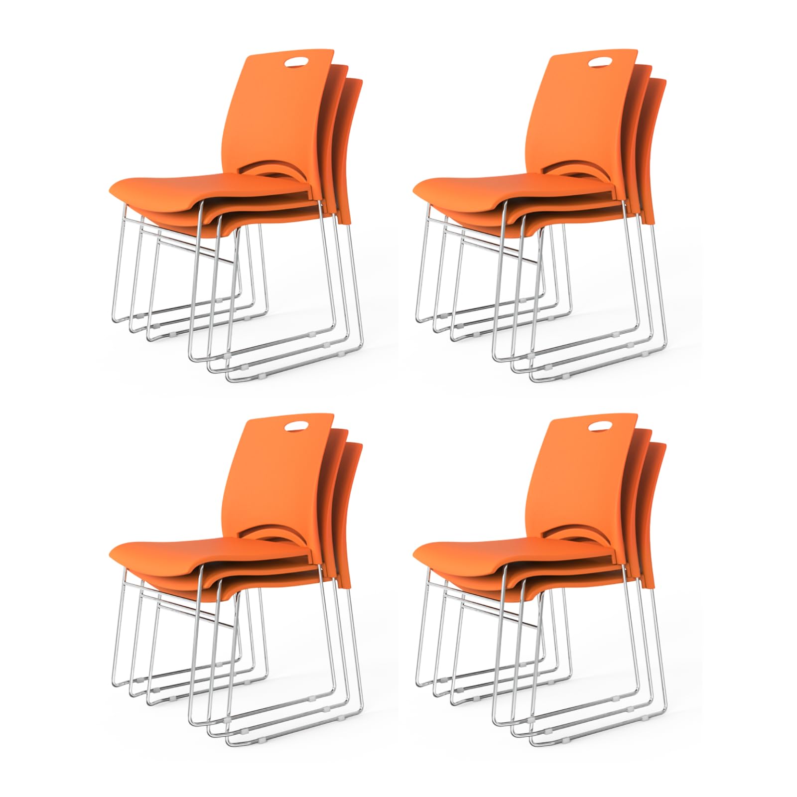 Stacking Chairs Set of 12 Stackable Office Chairs with Metal Sled Base, Ergonomic Plastic Seat, Stacking Chairs for Waiting Room Break Room Banquet Guest, Orange