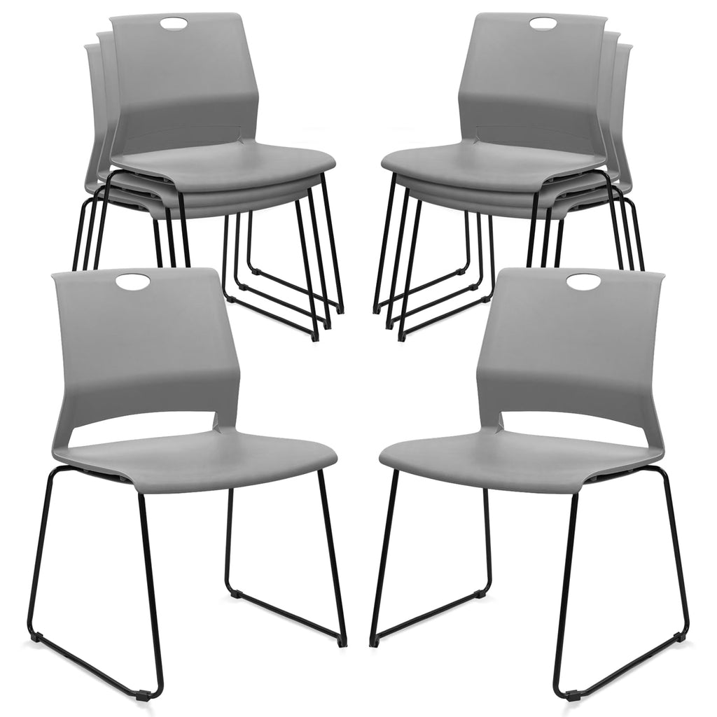 Set of 8, Gray, Stackable Guest Reception Chairs, Stacking Office Chair with Ergonomic Lumbar Support & Metal Legs, Plastic Desk Chairs for Conference School Church Waiting Meeting Break Room