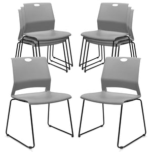 Set of 8, Gray, Stackable Guest Reception Chairs, Stacking Office Chair with Ergonomic Lumbar Support & Metal Legs, Plastic Desk Chairs for Conference School Church Waiting Meeting Break Room